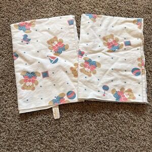 Dundee Bears Vintage Cotton Flannel Receiving Blanket 1980's Hospital Set Of 2